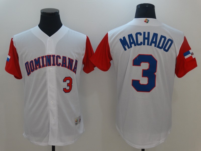 Men Dominican Republic Baseball #3 Manny Machado Majestic White 2017 World Baseball Classic Authentic Jersey
